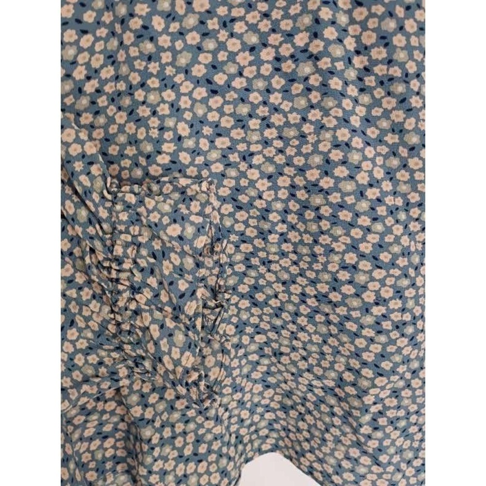 Madewell 100% Silk Ruffle Sleeve Blouse NWOT Fits S/M Blue Beige‎ Ditsy Floral - Picture 3 of 12